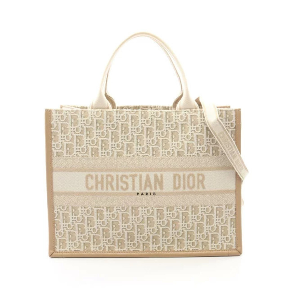 Christian Dior BOOK TOTE Oblique Bag Canvas Leather Beige Cream White
